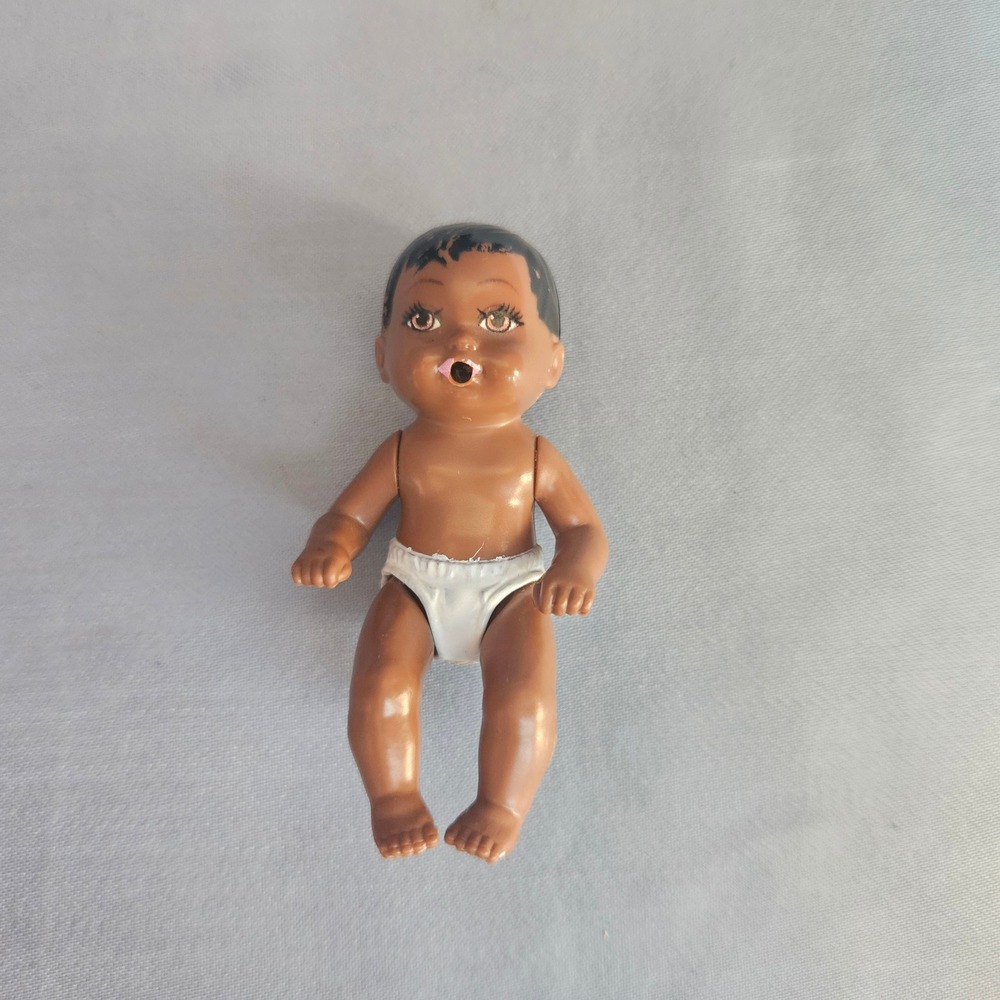 Barbie African American Black Baby Doll Open Mouth Diaper Brown Black Hair
